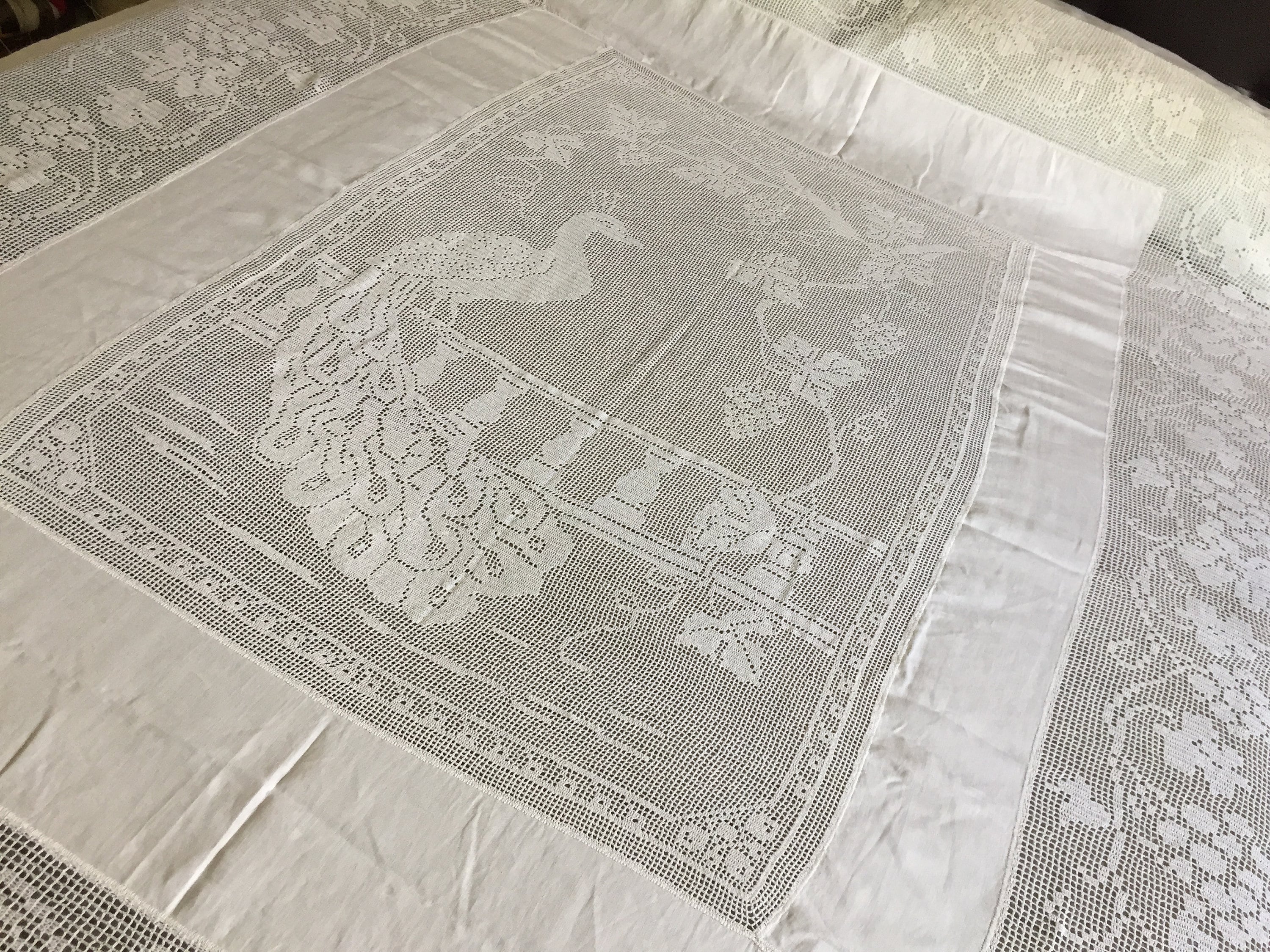 カーテン 1910s French Filet Lace Bed Cover カーテン 1910s French