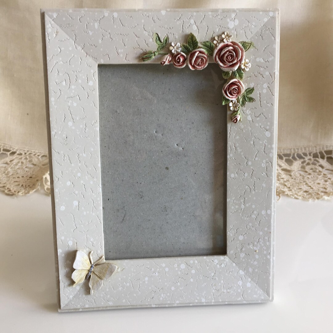 Vintage Floral Photo Frame With Roses and Butterfly Design - Etsy