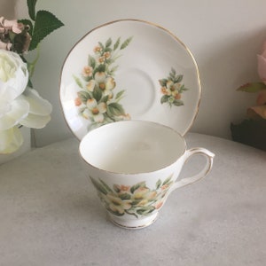 Vintage Duchess (England) Dogwood Rose Pattern Porcelain Demitasse Teacup and Saucer Duo