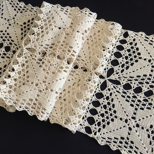 Crochet Lace Table Runner in Natural Ecru Colour Mid-Century Vintage Home Decor