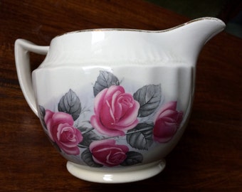 Staffordshire "Luxor Vellum"  Swinnertons Pitcher Milk, Juice, Syrup Jug, Creamer with Red Roses and Gold Design