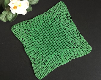 Vintage Dark Green Filet Crochet Lace Doily