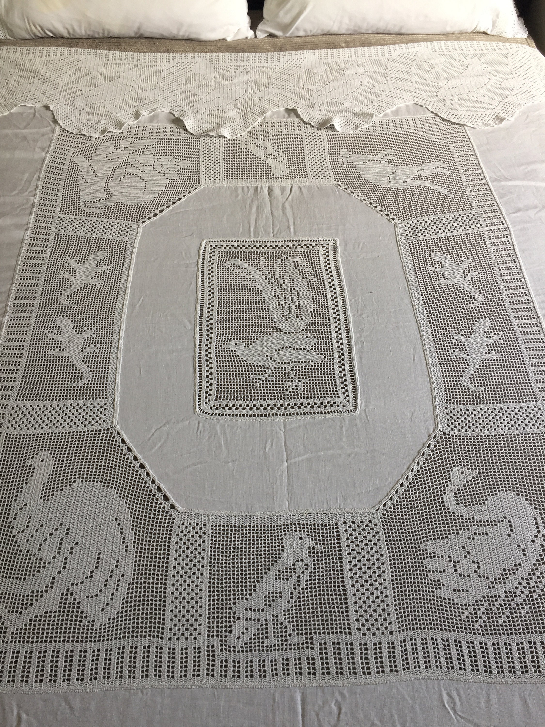 Antique Mary Card Designed Filet Crochet Inlays and Edging