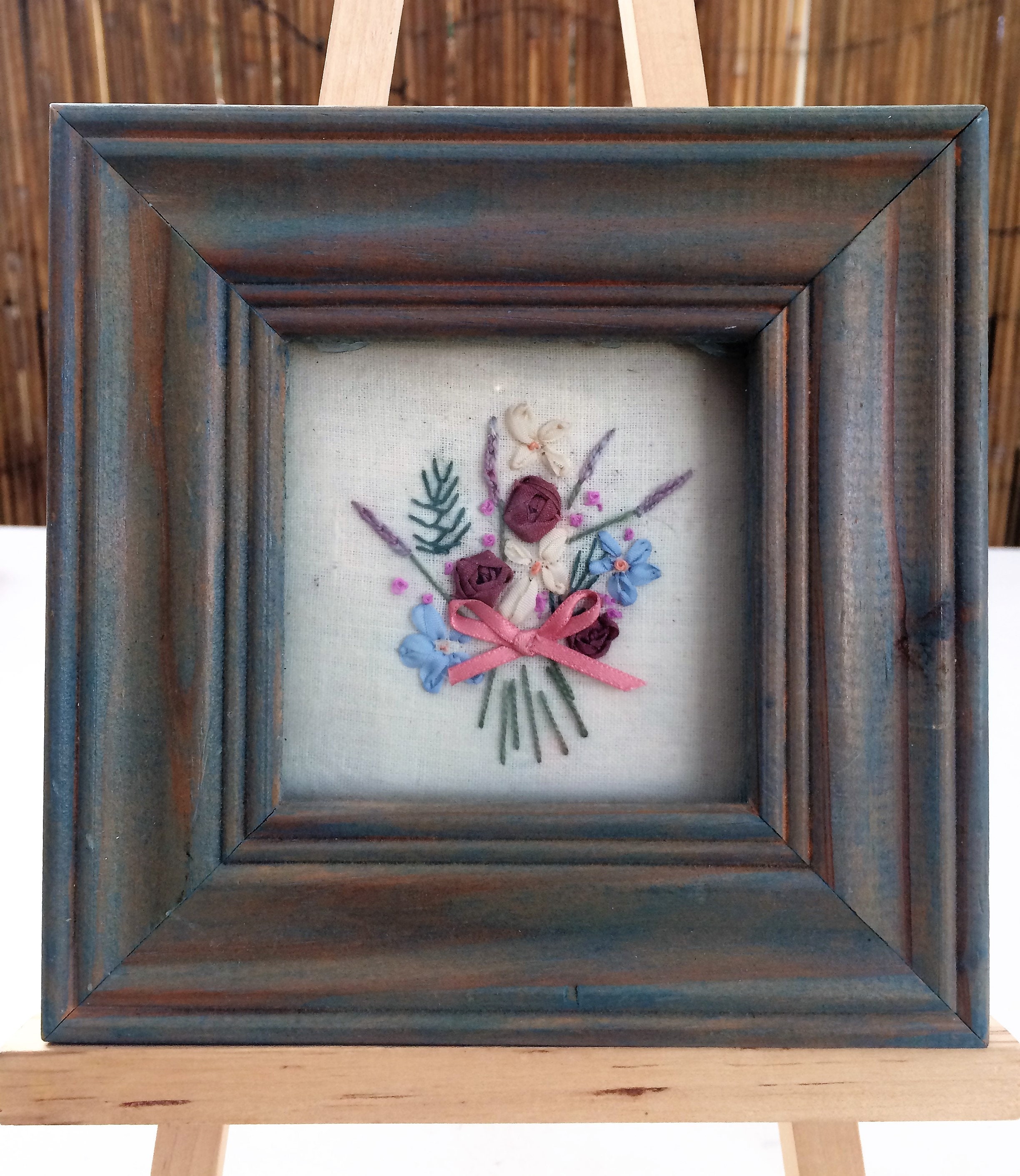 Framed Embroidery in Wooden Frame. Hand Embroidered Flowers Etsy