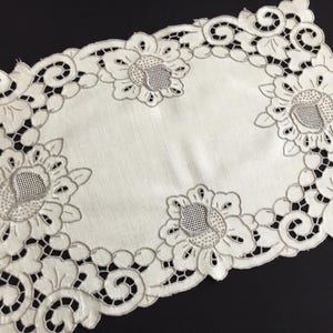 Vintage Hand Embroidered Placemat/Tray Cloth with Madeira Cutwork