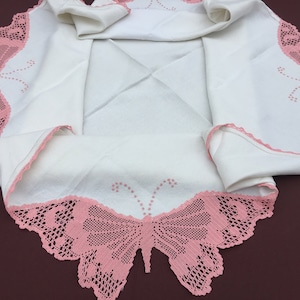 Mary Card &quot;Butterflies&quot; Crochet Lace and Linen Vintage Tablecloth Weldons Publication 1930s