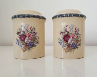 Vintage Salt and Pepper Shakers with Floral Design - Ceramic Salt and Pepper Shakers