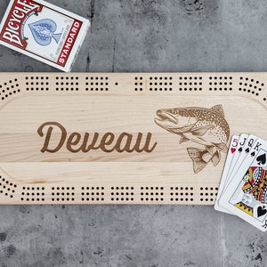 Fishing Cribbage Board Personalized, Trout Fishing, Birthday Gift for Dad, Fathers Day