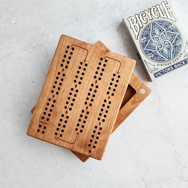Travel Cribbage Board Game, Gift for Him, Travel Game for Cottage Camping Fishing, 2 Player Small Cribbage Board