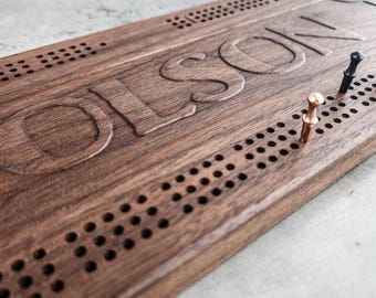 Personalized Cribbage Board: Handcrafted Card Game, Walnut, Cherry, or Maple Wood 3 Tracks