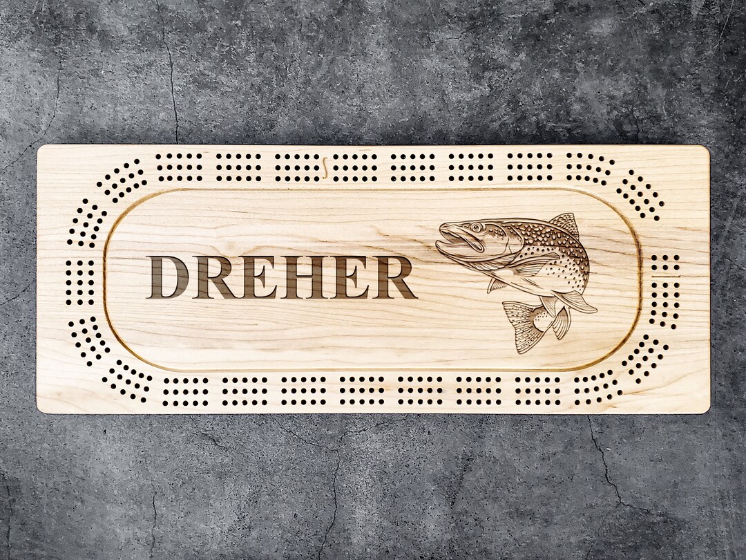 Cribbage Board, Personalized Fishing Crib Board, Trout Fishing Cribbage