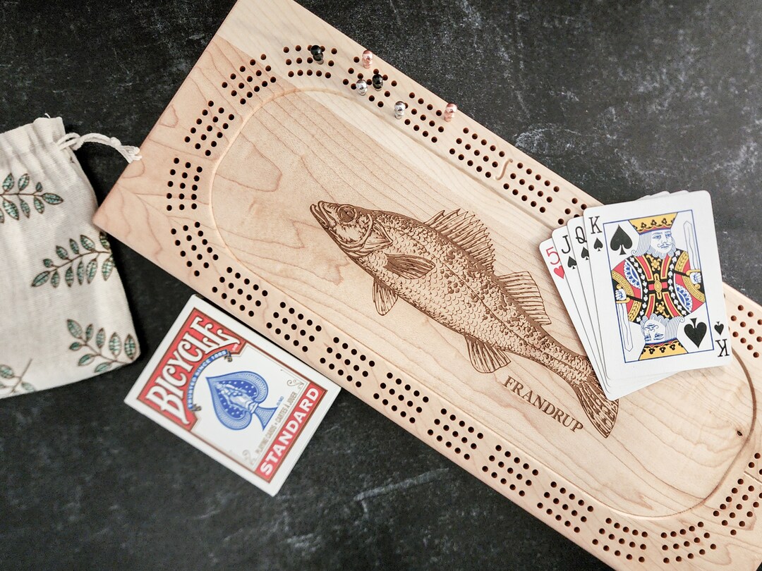 Cribbage Board, Personalized Fishing Crib Board, Walleye Fishing
