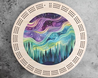 Cribbage Board With Aurora Borealis, Northern Lights Cribbage