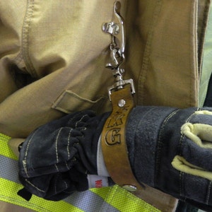 Brown Firefighter Leather Glove Tamer, glove holder, glove strap made out of genuine leather