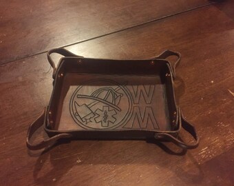 Leather firefighter cigar or cigarette ash tray valet