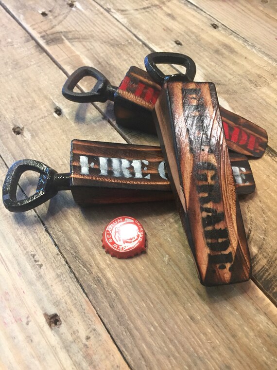 Firemans Door Chock Bottle Opener Made From A Genuine Wooden Firemans Chock