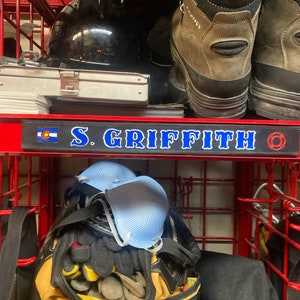 Firefighter Locker Name Plate, leather identification tag to place on locker or storage area for quick and easy identification