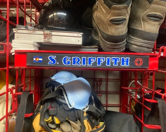 Firefighter Locker Name Plate, leather identification tag to place on locker or storage area for quick and easy identification