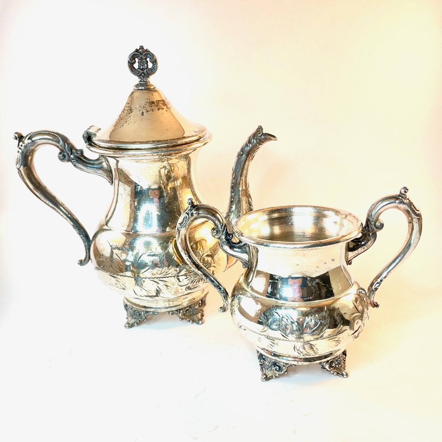 Sheffield Silver Plate USA Footed Teapot & Sugar Bowl #864