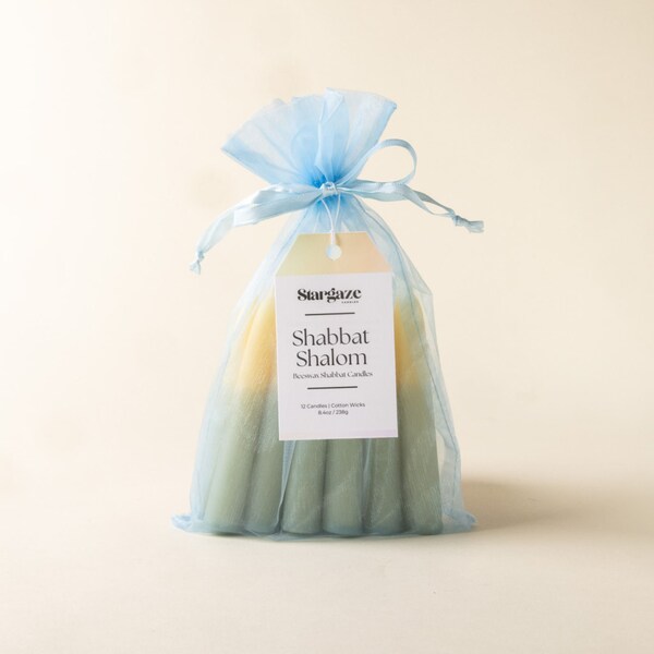 12 Beeswax Shabbat Candles in Blue