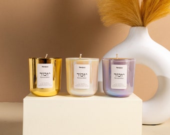 Set of 3 Beeswax Yahrzeit 24 Hour Candles in Lavender, Ivory, and Gold, for Yom Tov, Yizkor, Ner Neshama, Memorial Candles