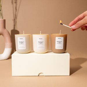 Matte Collection Set of 3 Beeswax Yahrzeit 24 Hour Candles for Yom Tov, Yizkor, Yom Hashoah, Ner Neshama, Memorial Candles