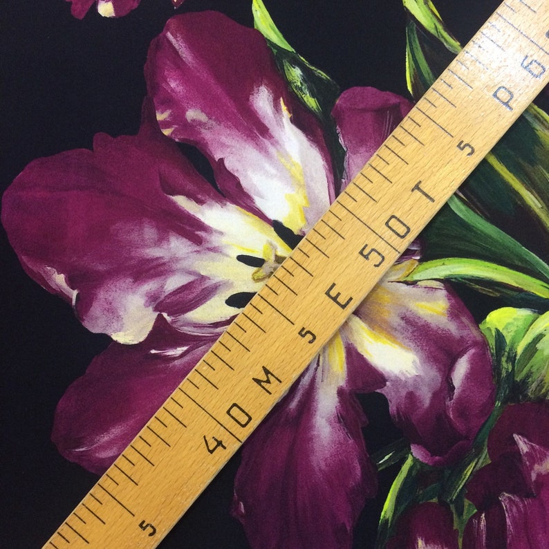Silk Italian fabric tulips print made in Italy designer fashion yards dress floral printed fabric haute couture