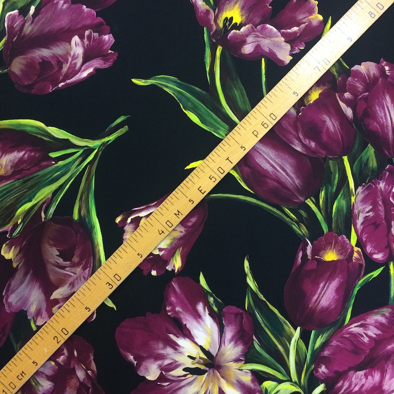 Silk Italian fabric tulips print made in Italy designer fashion yards dress floral printed fabric haute couture