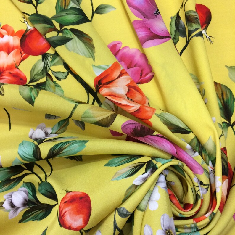 Silk Italian fabric 2 yards dress floral printed fabric Etsy