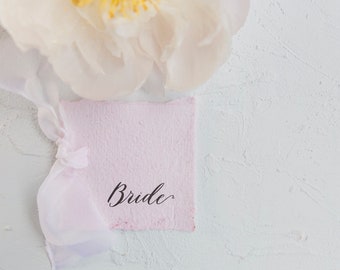 SYBIL | Pink Handmade Paper Place Card/Escort Card with Silk Detail