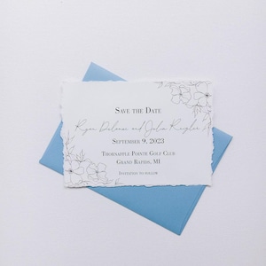 RACHEL / Elegantes y atemporales tarjetas para guardar la fecha con borde rasgado