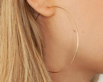 Minimalist Hoops Big Earrings, Gold Jewelry Wire Hoops, XL Earrings Hoops