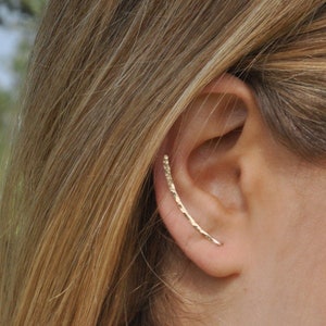 Klimmer oorbellen goud of zilver, oorcrawler goud, gebogen staafoorbel, gouden oorpin afbeelding 2