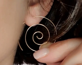 Statement Earrings, Spiral Hoops Minimalist Modern for Eveready Wear