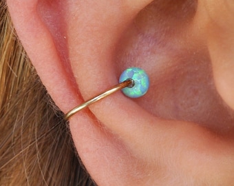 Fake Conch Ring, Opal Earrings, Earring Cuff Opal Bead, No Piercing Needed, Clip on Ear Cuff Gold, Gift for Her