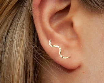 Squiggle Ear Climbers, Climber Earrings Hammered