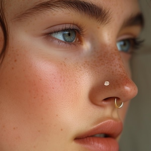 14K Solid Gold Filled Nose Stud Piercing, Small Nose Hoop Spiral