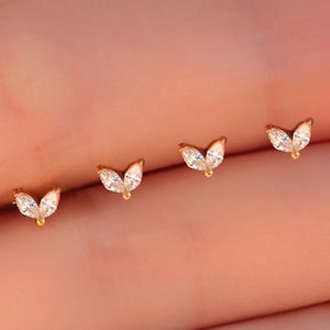 Labret Stud Earring Flat Back Labret Piercing for Cartilage Helix Conch Nose Threadless Gold Push Pin 16, 18g