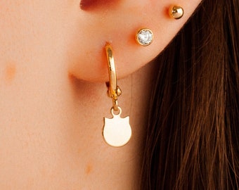 8mm Small Charm Hoops Ear Huggers Dangling Charm, Small Hoop Earrings Huggers, Gold Everyday Jewelry