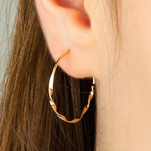 Twisted Hoop Earrings Gold, Swirl Ear Hoops, Minimalist Jewelry image 1