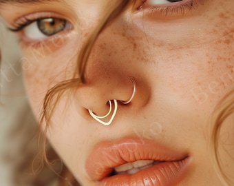 Fake Septum Ring no Piercing Septum Earring, Double Hoop Fake Septum