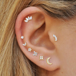 Fadenlose flache Rückseite Ohrstecker, Gold Push Pin Labret, CZ Tragus Bolzen, 20G flache Rückseite Bolzen, Helix Bolzen, Knorpel Bolzen