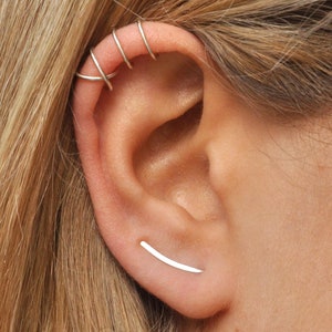 3 Earrings Set, Ear Climber, Ear Cuff, Ear Crawler, Bar Stud, Criss Cross Ear Cuff
