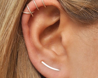 3 Earrings Set, Ear Climber, Ear Cuff, Ear Crawler, Bar Stud, Criss Cross Ear Cuff
