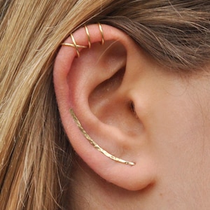 Modern Minimalist Set of 3 - Ear Climber, Ear Cuff, Double Ear Cuff, Earring Climbers 30mm, Criss Cross Cuff, Climber Earrings, Gold Crawler