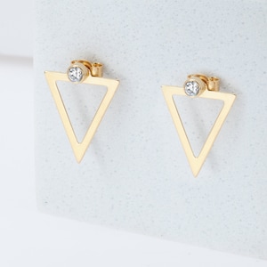 Ear Jacket Earrings CZ Front Back Spiked, Tiny CZ Stud Earrings, Dainty CZ Studs Gold