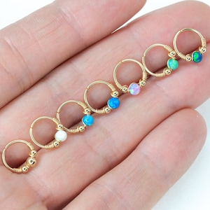 Opal Nose Rings 20-22g - Nose Piercing with Opal Bead - Nose Studs - 8 - 10 - 9mm nose hoop
