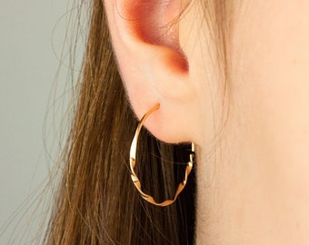 Statement Earrings, Twisted Hoop Earrings, Tiny Hoop Earrings Gold , Minimalist Earrings