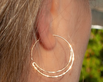 Moon in Earrings - Delicate Hand Hammered Hoops - Crescent Moon - Sun and Moon Jewelry - Sun in Moon Earring