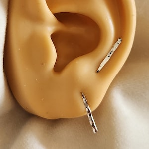 Small Arc Earring Ear Threader, Bar Stud Gold, Minimalist Second Hole Piercing